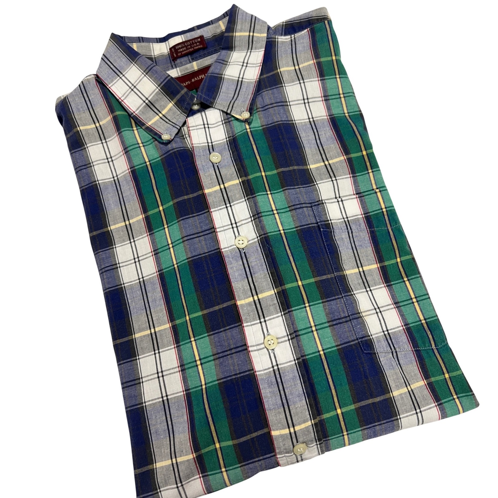 Vintage Chaps Ralph Lauren Button Down Men Large Green Plaid Usa Long Sleeve E01
